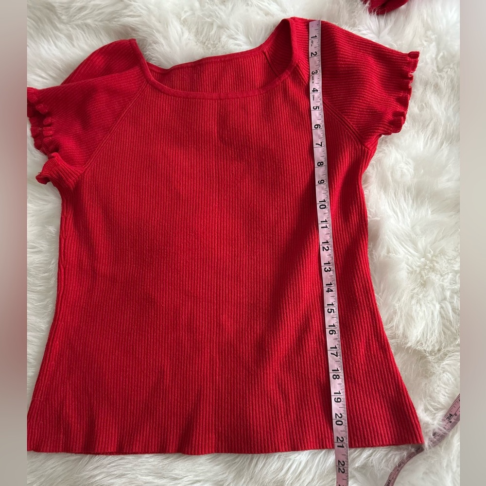 Red Ruffle Sleeve Top - Picture 2 of 4